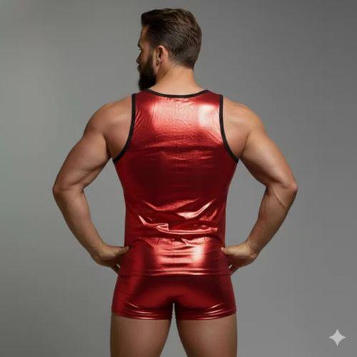 Erkek Kırmızı Lame Tank Top Boxer Takımı