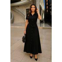 Kadın Kısa Kollu Yakalı önden Düğmeli Beli Kuşaklı Ithal Keten Elbise