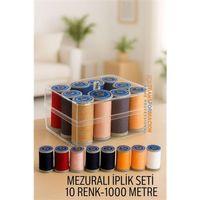 Zhltools Dikiş İpliği Seti - 10 Renk 1000 Mt Kutulu Mezuralı Dikiş Seti