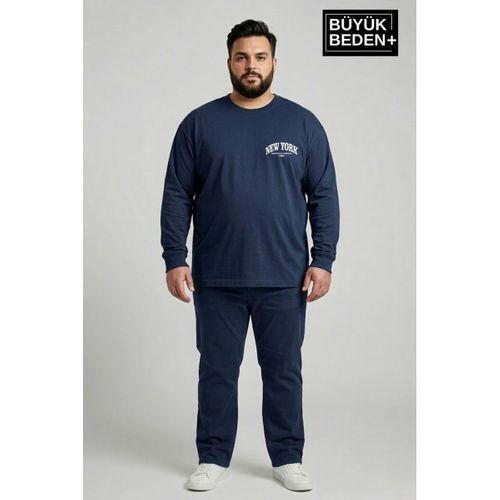 Erkek Büyük Beden New York Baskılı 2 İplik Bisiklet Yaka Tişört SPR26BTS942-5