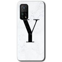 Xiaomi Mi 10T Pro HD Baskılı Kılıf + 9D Tam Ekran Koruyucu - Beyaz Mermer Desenli Y Harfi