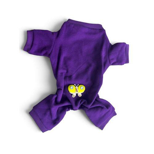 Butterfly Violet Köpek Tulumu | Mor Renk 3D Yumuşak Kelebek Aksesuarlı Penye Köpek Kıyafeti