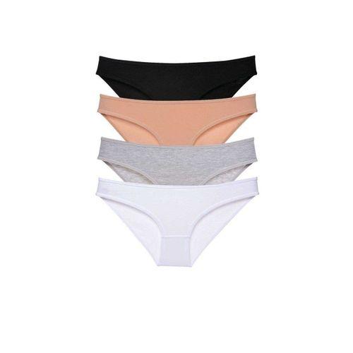 4 Adet Süper Eko Set Likralı Kadın Slip Külot Siyah Ten Gri Beyaz