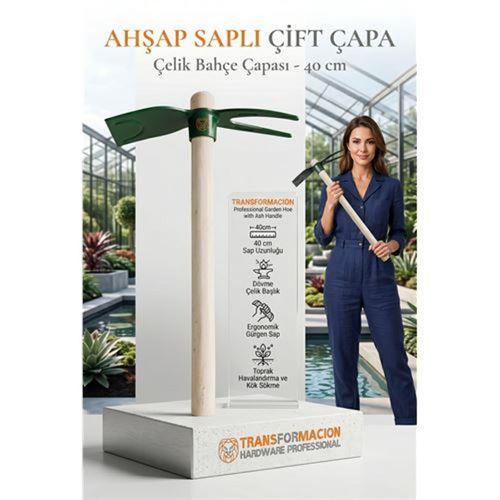 İki Dilli  Ahşap Saplı Çatal Çapa, 2'si 1 Arada Çelik El Çapası, Bahçe Toprak Havalandırma Ot Sökme Aleti