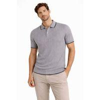 Erkek Düğmeli Yaka Triko Dokuma Tişört Desenli Yazlık Şık Günlük Triko Tişört - Gri