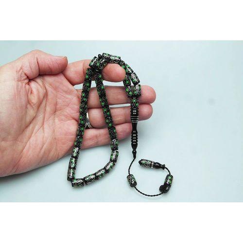 Oltu Taşı Yeşil Örgü İşlemeli Tespih