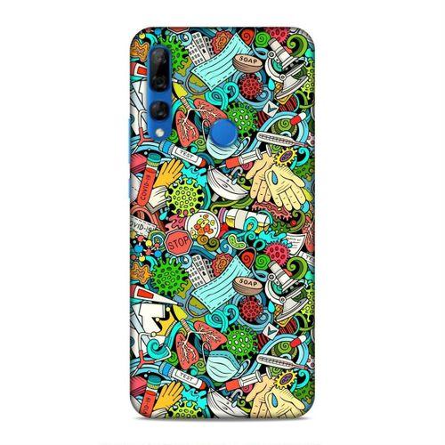 Huawei Y9 Prime 2019 Kılıf Covid 19 Doodle Arka Kapak Silikon Koruma Full Koruyucu