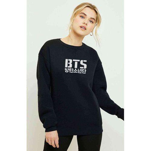 Kpop Bts Logo Baskılı Siyah Kadın Sweatshirt