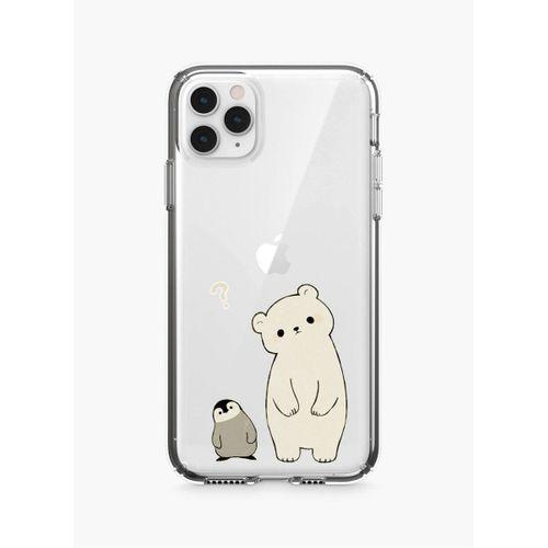 iPhone 11 Pro Penguen ve Ayıcık Desenli Şeffaf Telefon Kılıfı