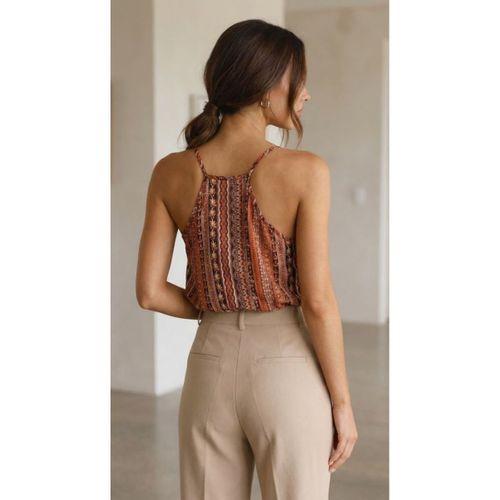 Kadın Ip Askılı V Yakalı Desenli Süprem Bluz