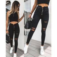 Kadın 5 Düğmeli V Detay Bel Yırtık Kot