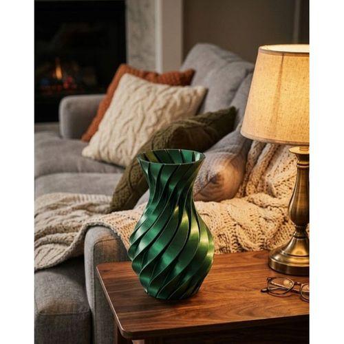 Parlak Yeşil Spiral 3d Baskı Vazo Şık Modern Dekoratif Obje