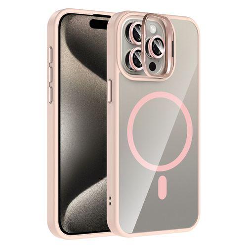 Apple iPhone 15 Pro Kılıf Standlı ve Kamera Lens Hediyeli M-Safe Şarj Özellikli Zore Etro Kapak