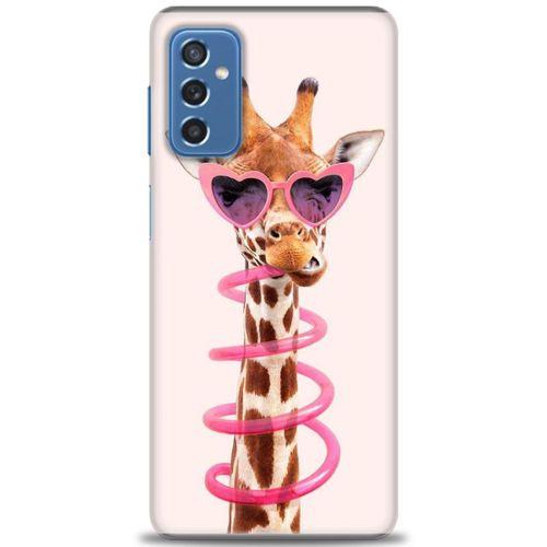 Samsung Galaxy M52 5G Kılıf HD Baskılı Kılıf - Pipetli Zürafa + Tam Ekran Koruyucu