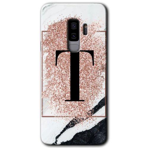 Samsung Galaxy S9 Plus Kılıf HD Desen Baskılı Arka Kapak - Pembe Mermer Desenli T Harfi