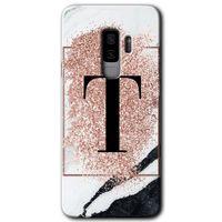 Samsung Galaxy S9 Plus Kılıf HD Desen Baskılı Arka Kapak - Pembe Mermer Desenli T Harfi
