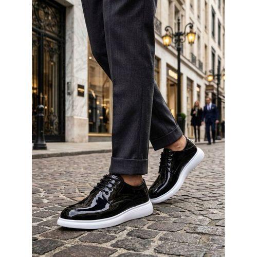 BA0003 Siyah Bağcıklı Rugan Beyaz Taban Erkek Klasik Ayakkabı