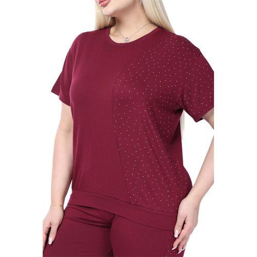 Melsay Butik Bordo Kısa Kollu Yarım Taş Baskılı Viskon Kapri Takım