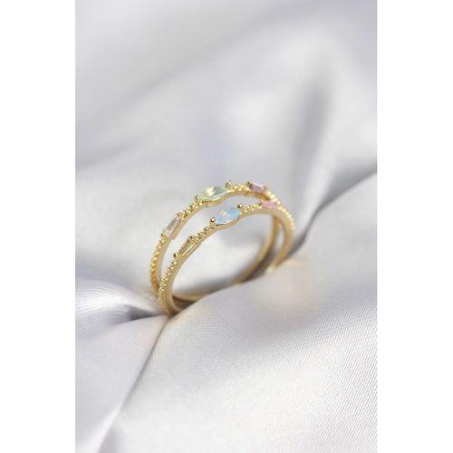 Gold Renk Karışık Renk Zirkon Taşlı Kadın Yüzük