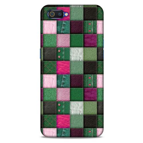 Oppo Realme C2 Kılıf Patchwork (34) Slim Armor Kılıf Yeşil Fuşya