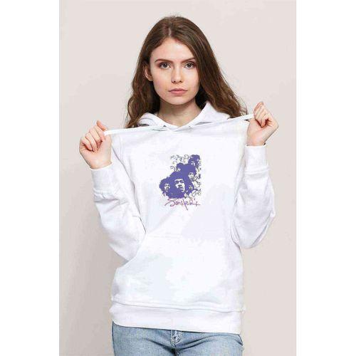 JIMI HENDRIX PURPLE HAZE Baskılı Beyaz Kadın Kapşonlu Sweatshirt
