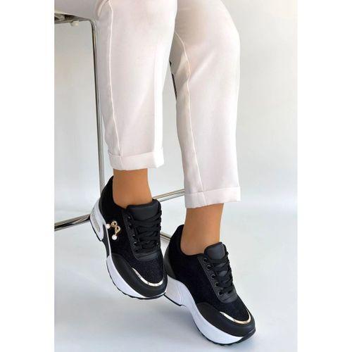 Wody Siyah Cilt Simli Bağcıklı Spor Ayakkabı