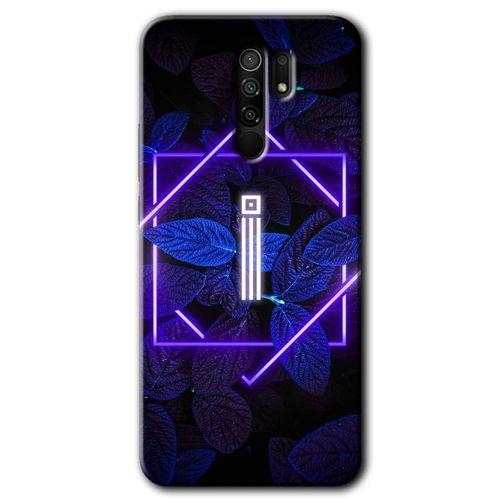 Xiaomi Redmi 9 Kılıf Baskılı Kapak - Dark Neon Yaprak İ Harfi + 5D Tam Kaplayan Cam