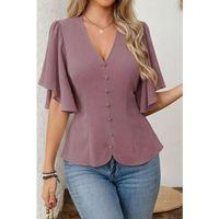 Kadın Kısa Kollu önden Düğmeli Ithal Krep Bluz