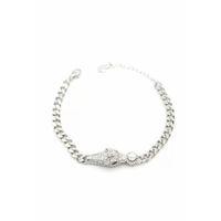 Zirkon Taşlı Leopar Bileklik - Gümüş