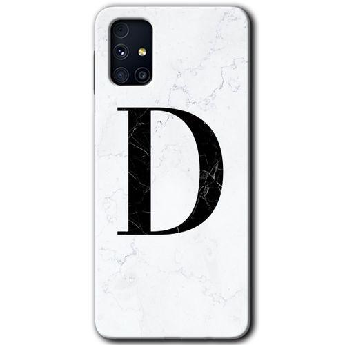 Samsung Galaxy M31s Kılıf Baskılı Kapak - Beyaz Mermer Desenli D Harfi +Tam Ekran Koruyucu