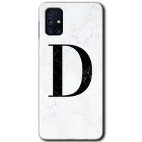 Samsung Galaxy M31s Kılıf Baskılı Kapak - Beyaz Mermer Desenli D Harfi +Tam Ekran Koruyucu