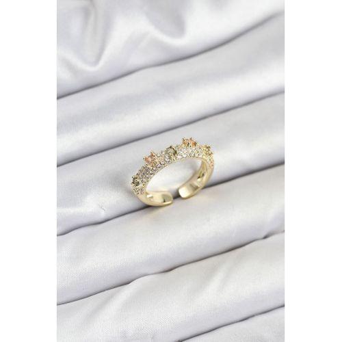 Pirinç Gold Renk Zirkon Taşlı Vintage Kadın Yüzük