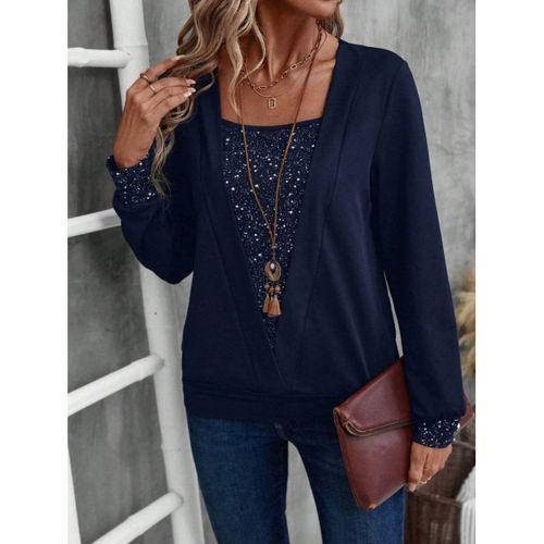 Kadın Uzun Kollu V Yakalı Içi Süprem Desenli Dışı Viskon Bluz