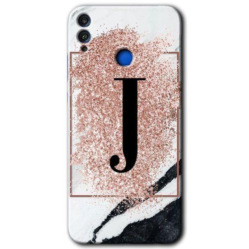 Potkal Hediye Fabrikası Honor 8x Kılıf HD Desen Baskılı Arka Kapak - Pembe Mermer Desenli J Harfi