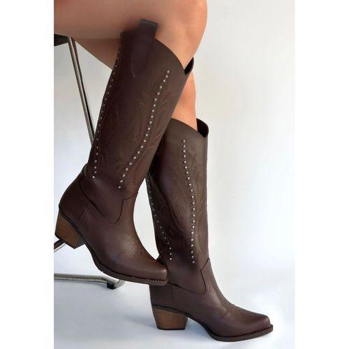 Meof Acı Kahve Cilt Topuklu Çizme