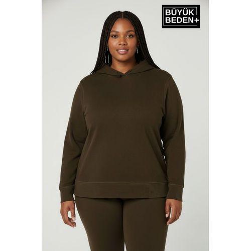 Kadın Büyük Beden Kapşonlu ince Sweatshirt SPR24BSWK57