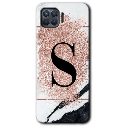 MRCİLETİSİM Oppo Reno 4 Lite Kılıf Kapak - Pembe Mermer Desenli S Harfi +Hayalet Ekran Yandan Gözükmez