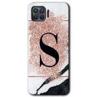 MRCİLETİSİM Oppo Reno 4 Lite Kılıf Kapak - Pembe Mermer Desenli S Harfi +Hayalet Ekran Yandan Gözükmez