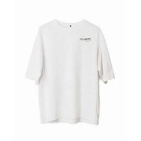 Unisex Bisiklet Yaka Baskılı Oversize T-Shirt - Beyaz