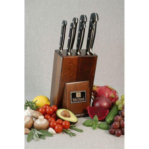 Sürmene Şef Mutfak Bıçak Seti Eskitme Ahşap Kütüklü Standlı Sıcak Dövme Bıçağı Set 7 Parça Sürbisa 61509