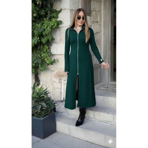 Kadın Uzun Kollu önden Fermuarlı Ithal Krep Elbise