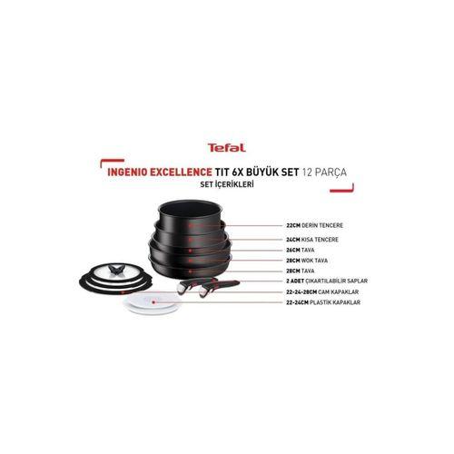 TEFAL L76390 Ingenio Titanyum 6X Excellence Büyük Tava ve Tencere Seti 12 Parça