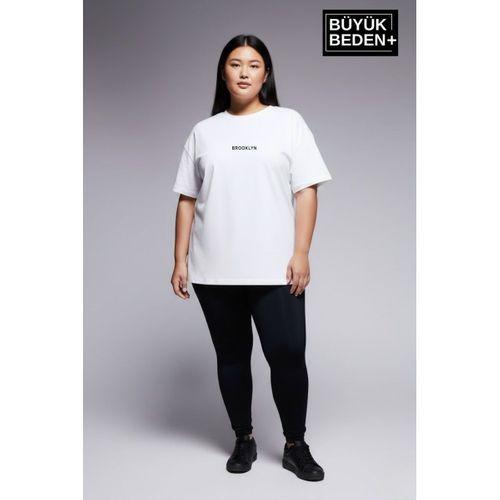 Süperlife Kadın Büyük Beden Orta Brooklyn Baskılı 3xl-6xl Bisiklet Yaka Tshırt SPR26BTSK510-8