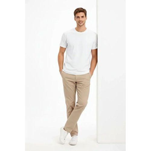 Erkek Bisiklet Yaka Tişört Regular Kalıp Basic Pamuklu Günlük Kullanım T-shirt - Beyaz