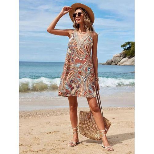 Kadın Kısa Kollu Dantel V Yakalı Desenli Süprem Elbise