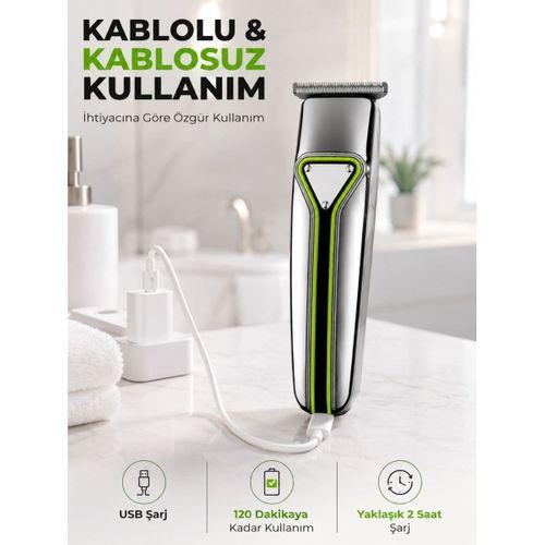 T Bıçaklı Saç Sakal Kesme Makinesi Şarjlı Kablosuz Ense Favori Şekillendirme Tıraş Makinesi