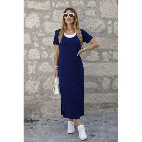 Kadın Kısa Kollu Içi Atlet Görünümlü Yandan Yırtmaçlı Uzun Viskon Elbise