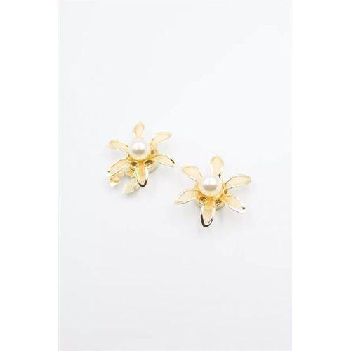 İncili Düğme Broşu - Altın