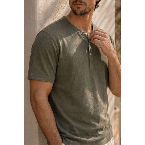 Edgar Regular Fit 3 Düğmeli Pat Flamlı Suprem Kumaş Pis Yaka Erkek T-Shirt - Çam Yeşili