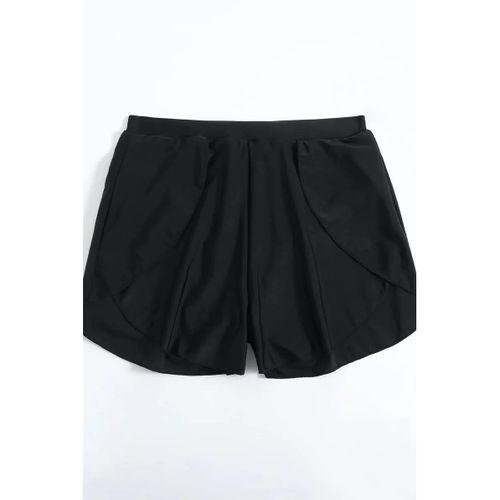 Kadın Siyah Yırtmaçlı Etek Görünümlü Şık Deniz Şortu